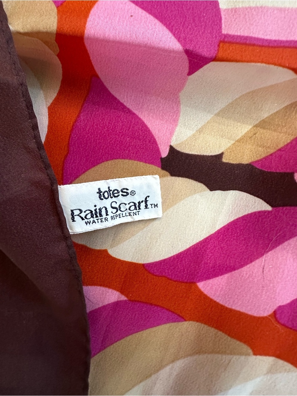 totes Rain Scarf in Pink, Fuchsia, Orange & Cream 70’s coastal grandma vibe